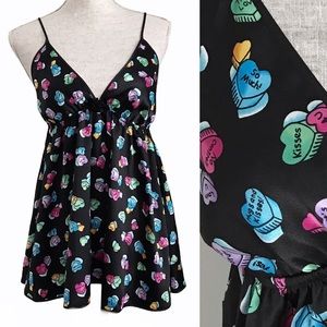 Vintage Fantasy Satin Babydoll Chemise Valentines Heart Candy Lingerie Medium